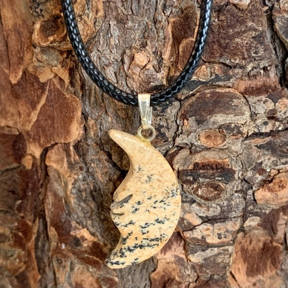 Picture Jasper Crescent MOON Face Pendant Necklace Double Sided Moon in the Moon - Picture 4 of 7